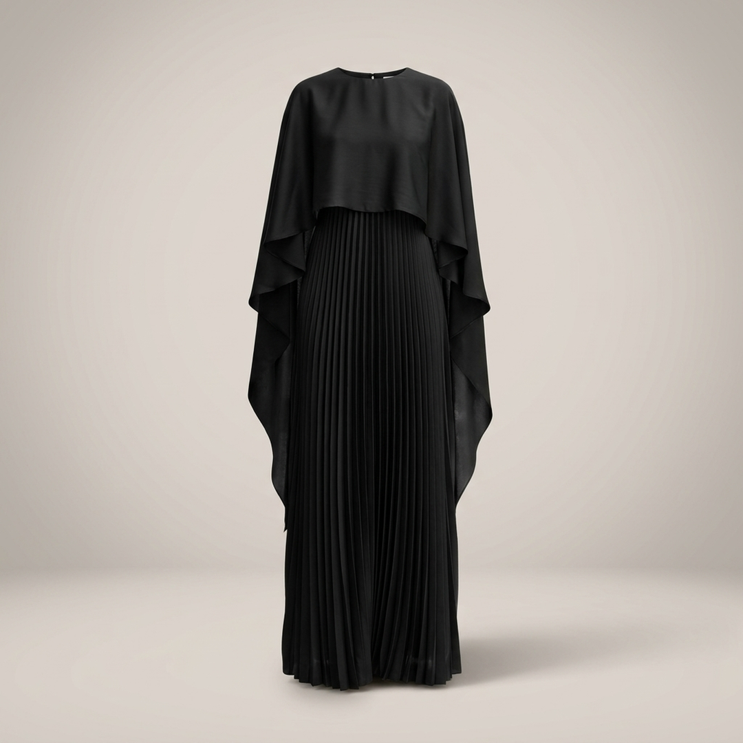 Britta | Damen Cape Plissee Maxikleid