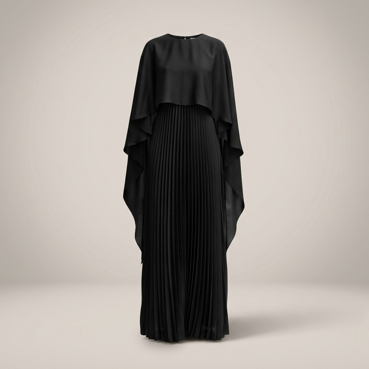Britta | Damen Cape Plissee Maxikleid