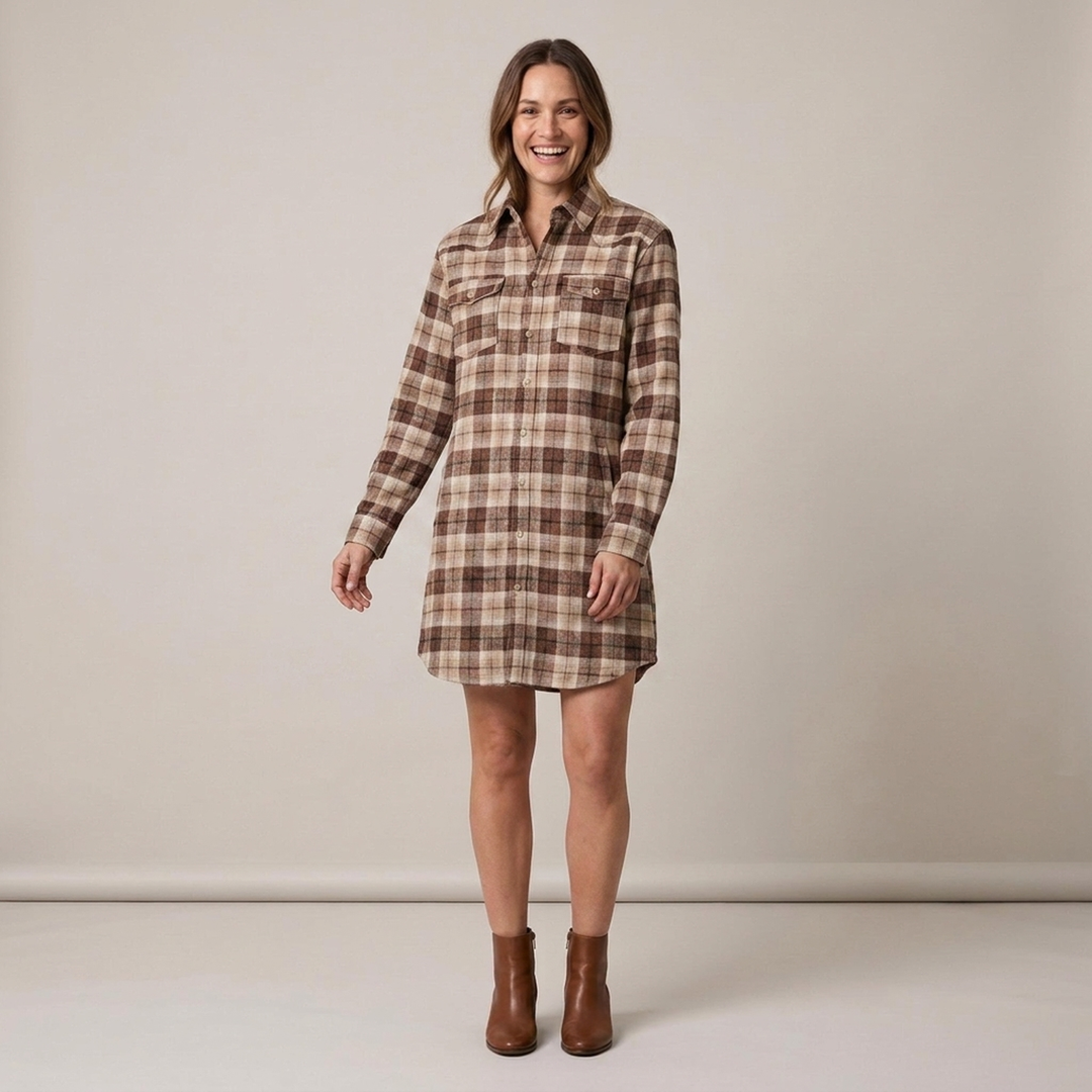 Heidrun | Damen Kariertes Hemdblusenkleid