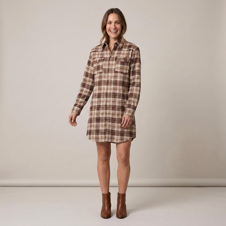 Heidrun | Damen Kariertes Hemdblusenkleid