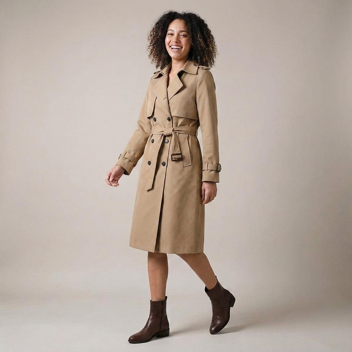 Angelika | Damen Zweireihiger Parka mit Gürtel