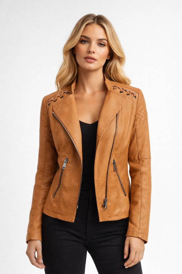 Damen Bikerjacke Bordeauxrot | Figurbetonte Passform | Reißverschluss | Lässig-Schick