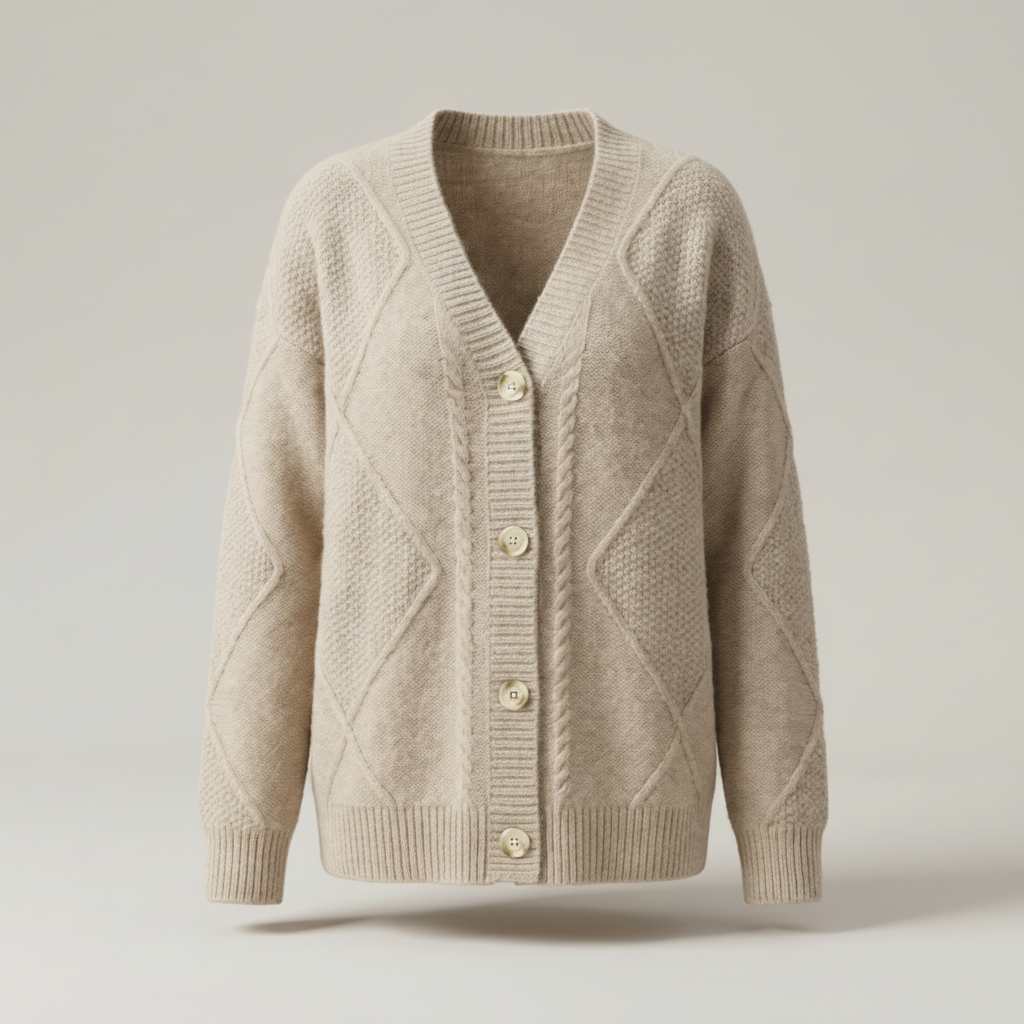 Dagmar | Damen Zopfstrickjacke mit Knopfleiste