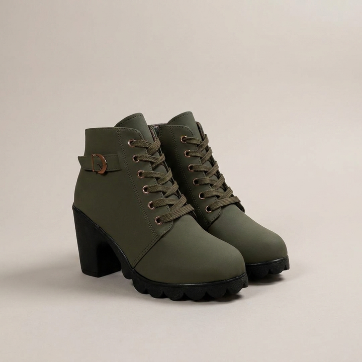 Verena | Damen Schnürstiefeletten mit Schnalle Profilsohle