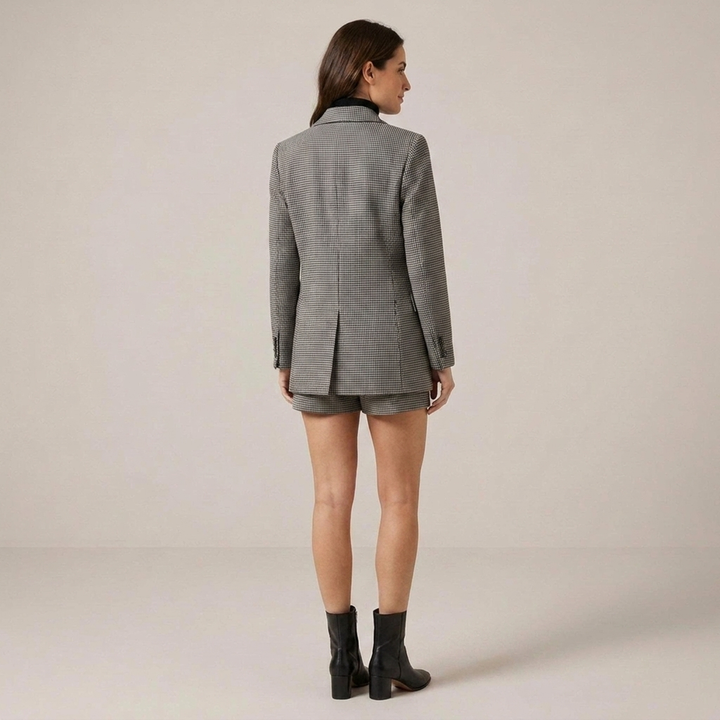 Sigruna | Damen Karierter Doppelreihiger Blazer