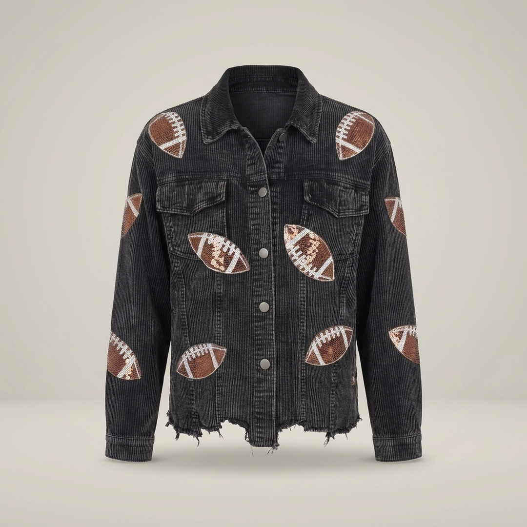 Odrun | Damen Football-Motiv Kurzjacke mit Knopfleiste Jacke