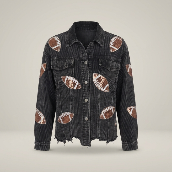 Odrun | Damen Football-Motiv Kurzjacke mit Knopfleiste Jacke