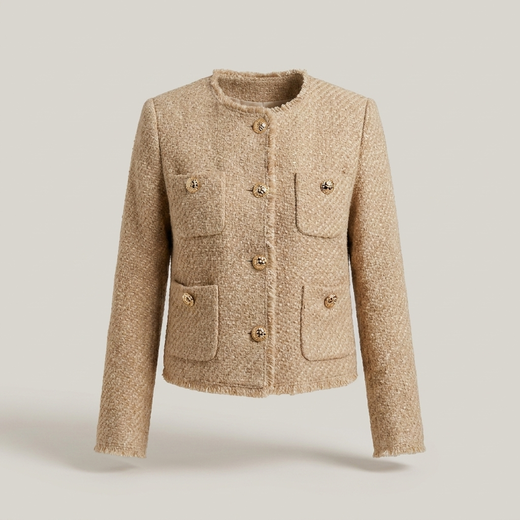 Ermgard | Damen mit Knopfleiste und Brusttaschen Tweedjacke