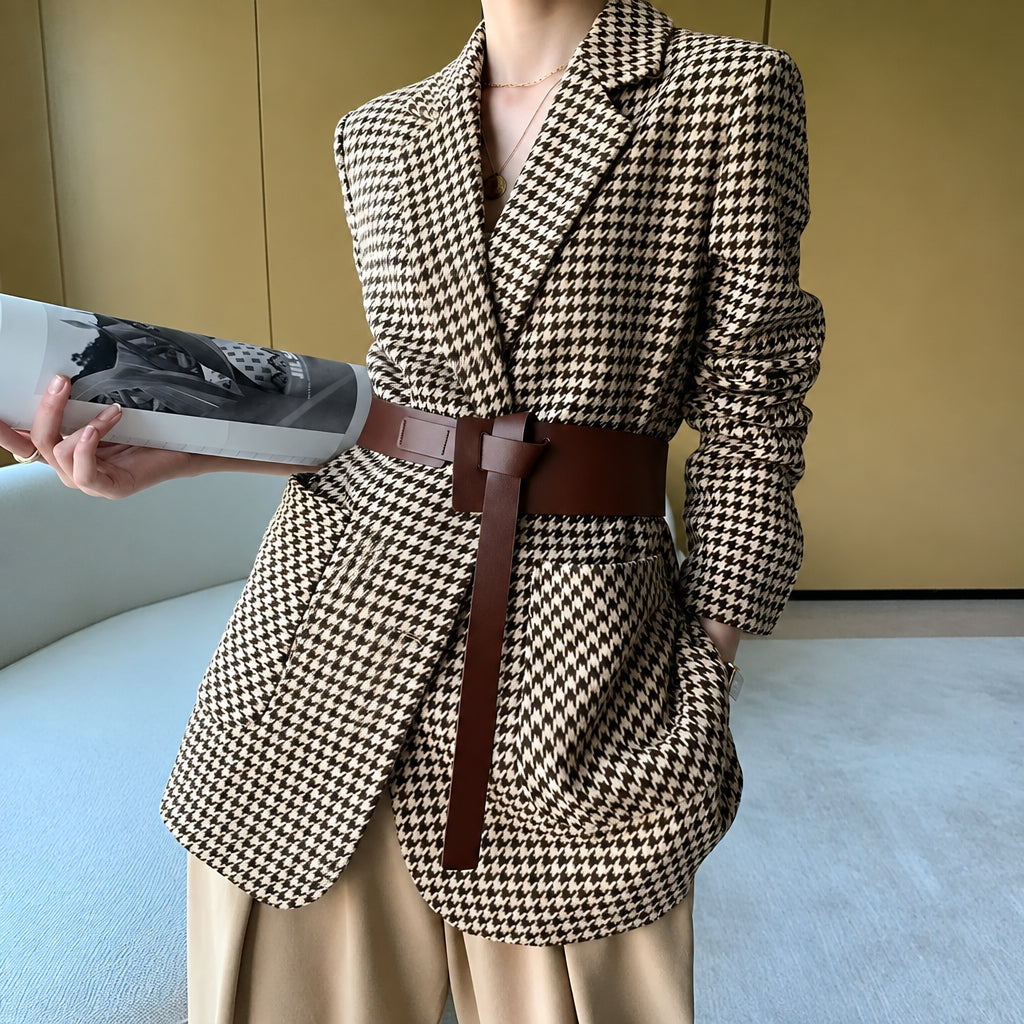 Roswitha | Hahnentrittmuster mit Gürtel taillierte Damenjacke
