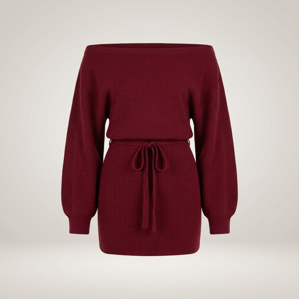 Kirsten | Damen Strickkleid mit Bindegürtel Minikleid