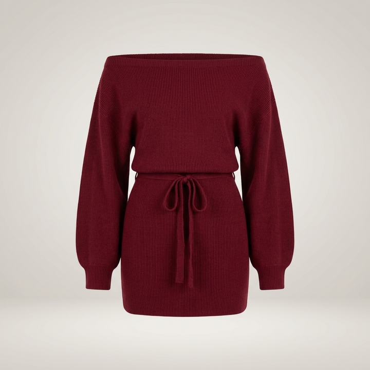 Kirsten | Damen Strickkleid mit Bindegürtel Minikleid