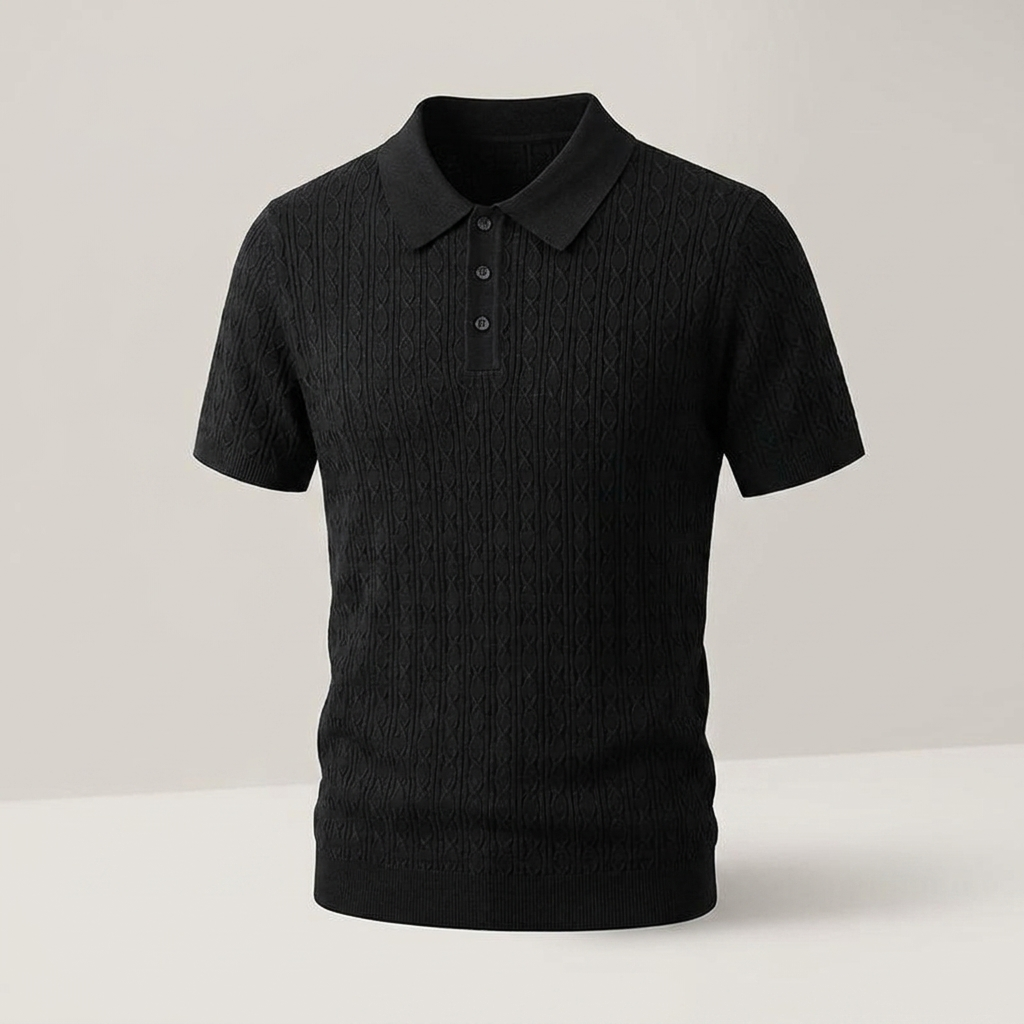 Franz | Herren Kurzarm Strickpoloshirt mit Zopfmuster