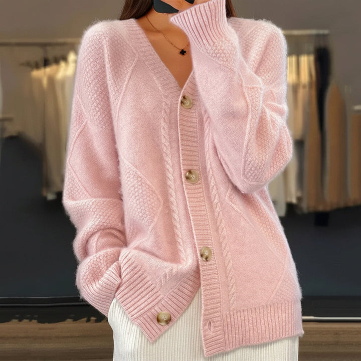 Dagmar | Damen Zopfstrickjacke mit Knopfleiste