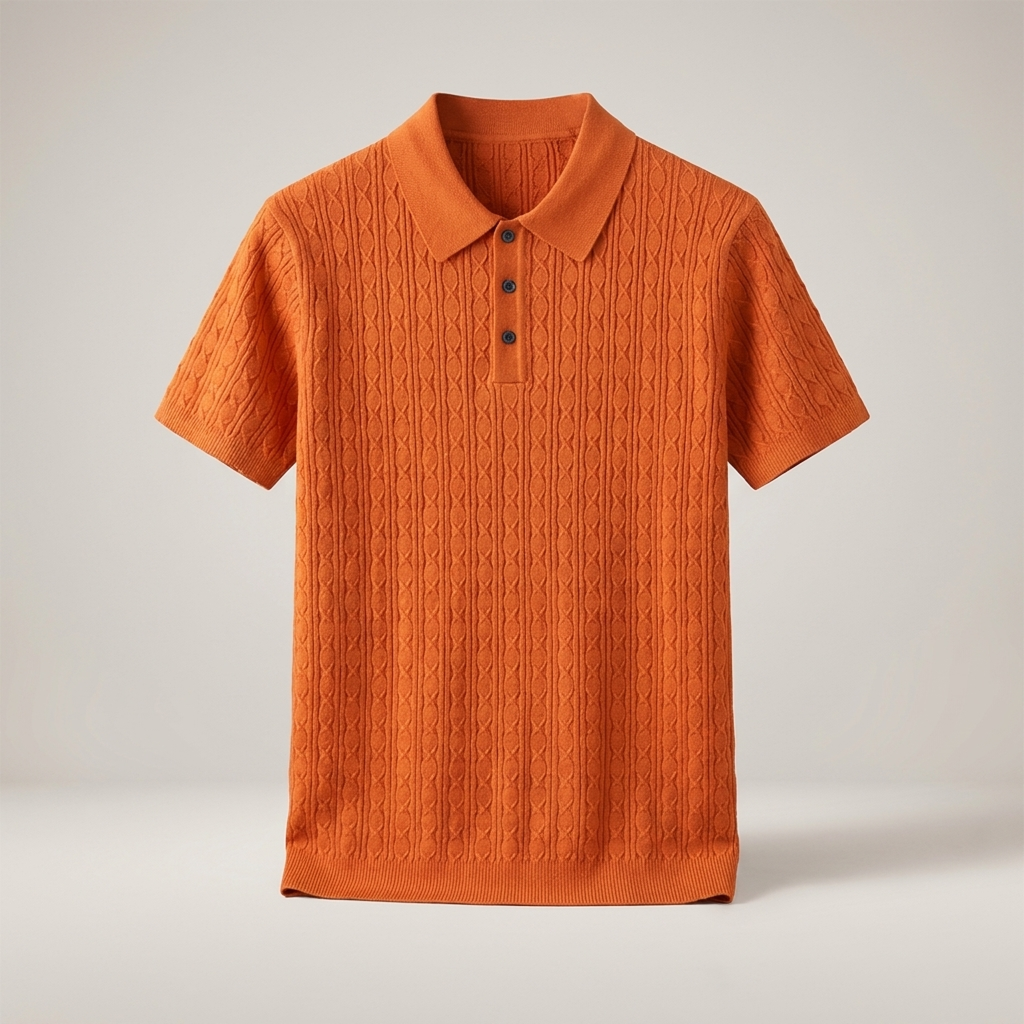 Franz | Herren Kurzarm Strickpoloshirt mit Zopfmuster