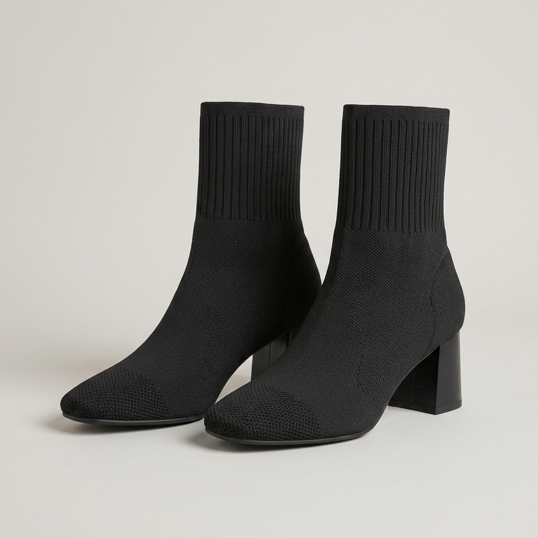 Maria | Damen Strickstiefeletten mit Blockabsatz