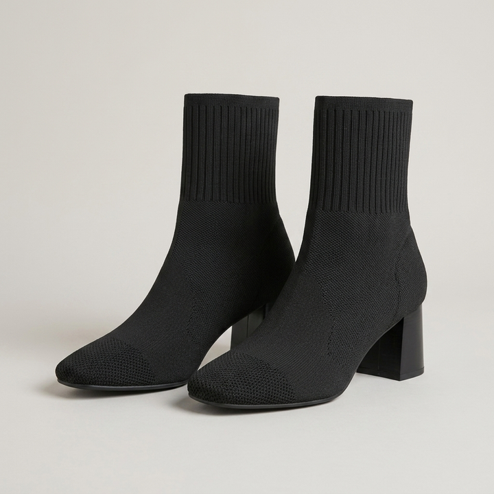 Maria | Damen Strickstiefeletten mit Blockabsatz