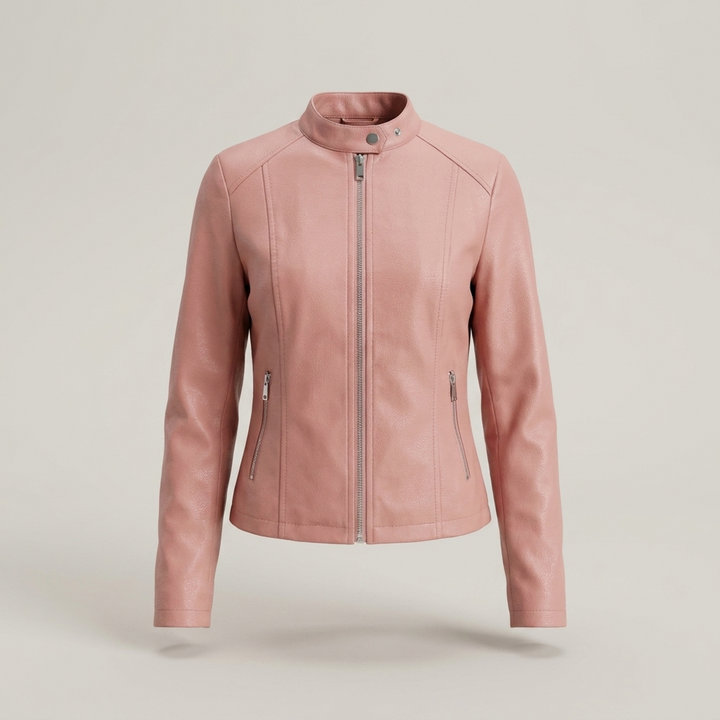 Sindhilde | Damen mit Reißverschluss und Stehkragen Lederjacke