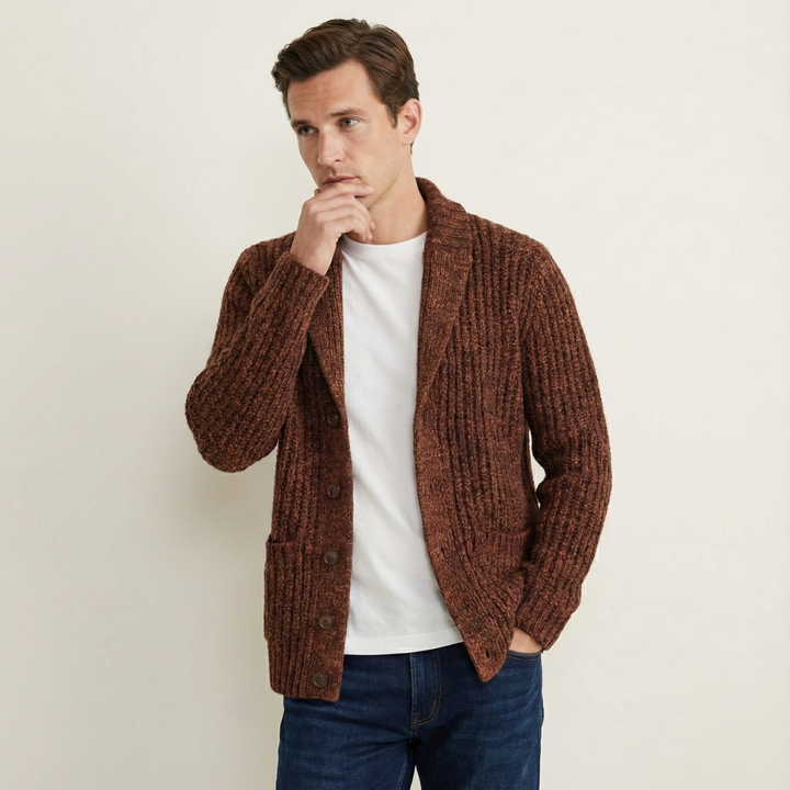 Adelbert | Klassische Strickjacke mit Schalkragen und Strukturmuster