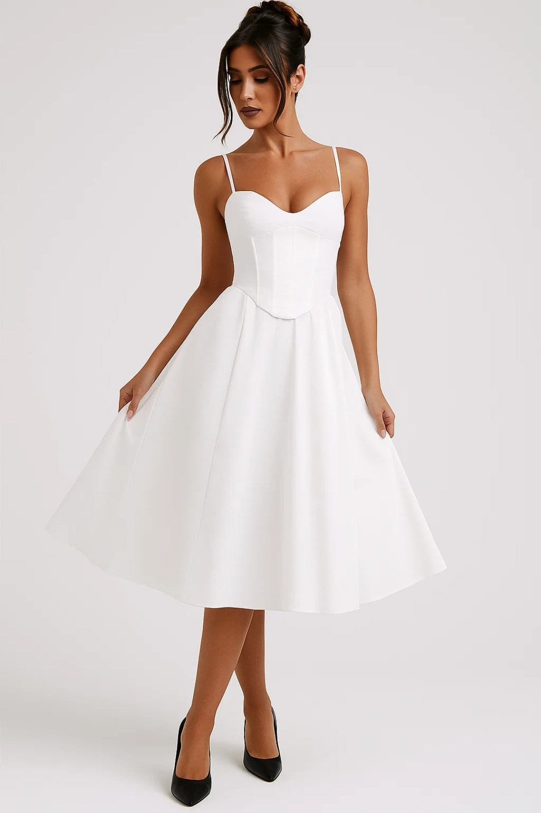 Sommer Midi-Kleid Damen | Pastellgelb | Betonte Taille | Elegant &amp; Feminin