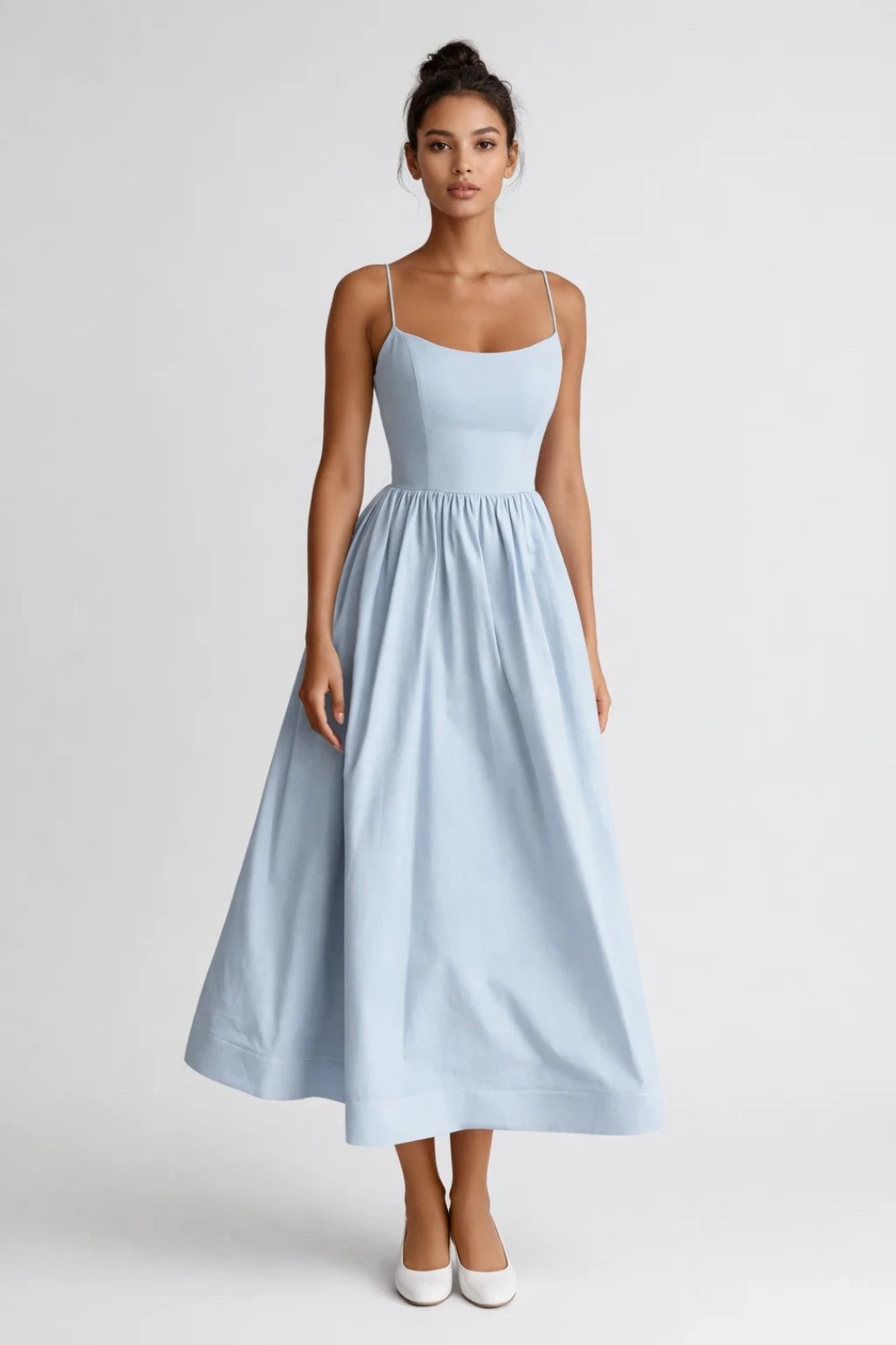 Sommer Midi-Kleid Damen Puderrosa | Strukturiertes Oberteil | Elegant