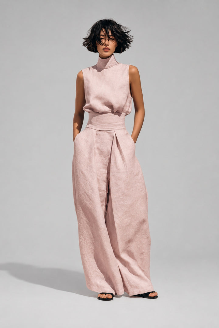 Damen-Set mit fließendem Schnitt | Ärmelloses Top mit Rollkragen und weite Palazzo-Hose