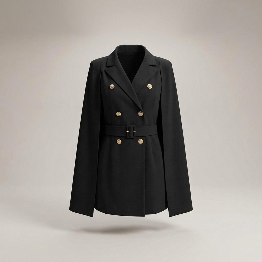 Adelgundis | Damen Cape-Kleid mit Gürtel und Doppelknopfleiste