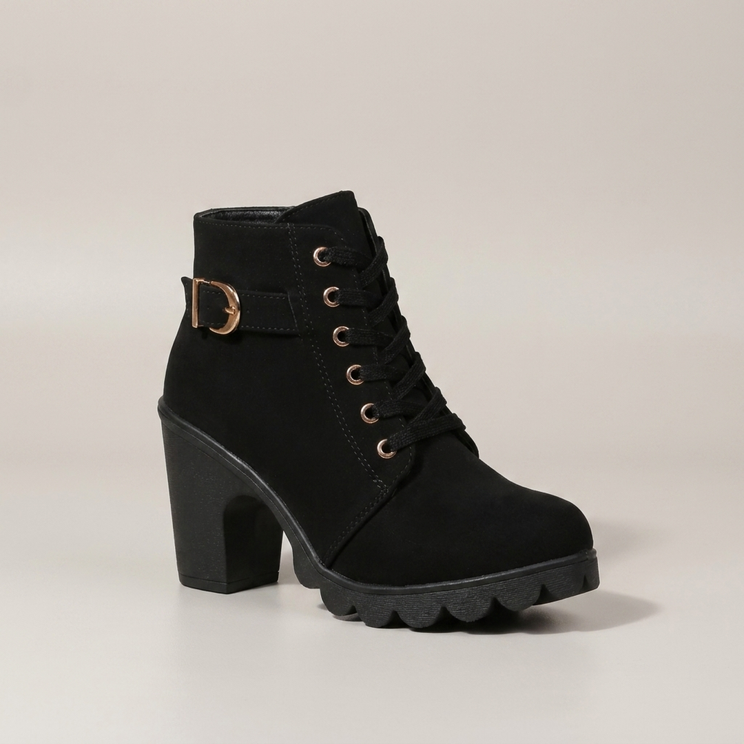 Verena | Damen Schnürstiefeletten mit Schnalle Profilsohle