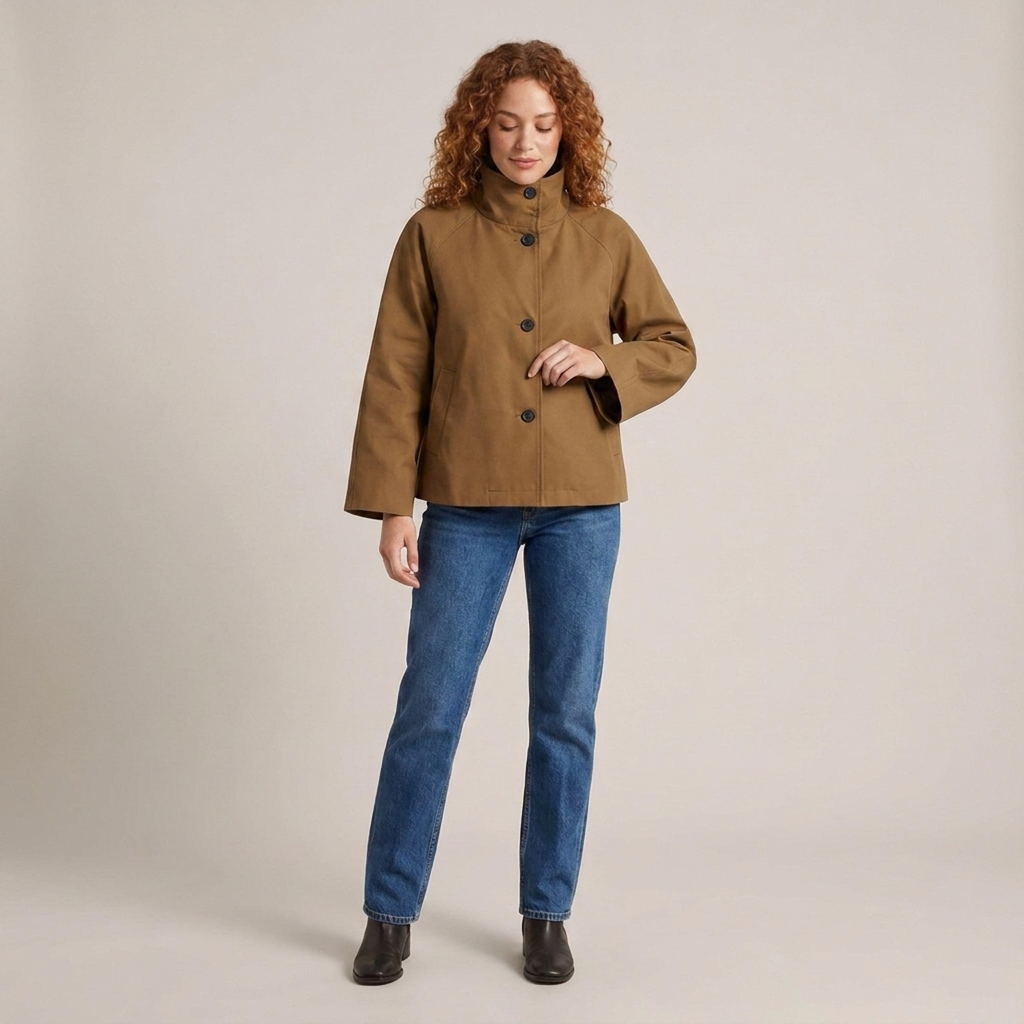 Odilie | Damen Kurzjacke mit Stehkragen und asymmetrischer Knopfleiste
