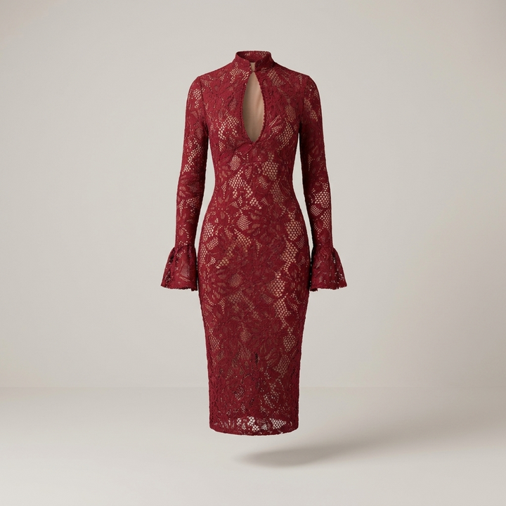 Katharina | Damen Spitzenmuster Langarm Spitzenkleid