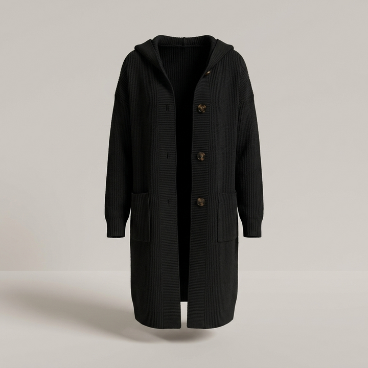 Edeltraud | Damen Longline Kapuzen Strickjacke