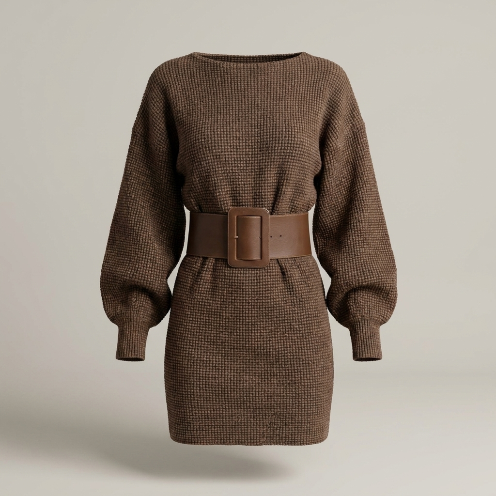 Karin | Damen Strickkleid mit Fledermausärmeln und Taillengürtel
