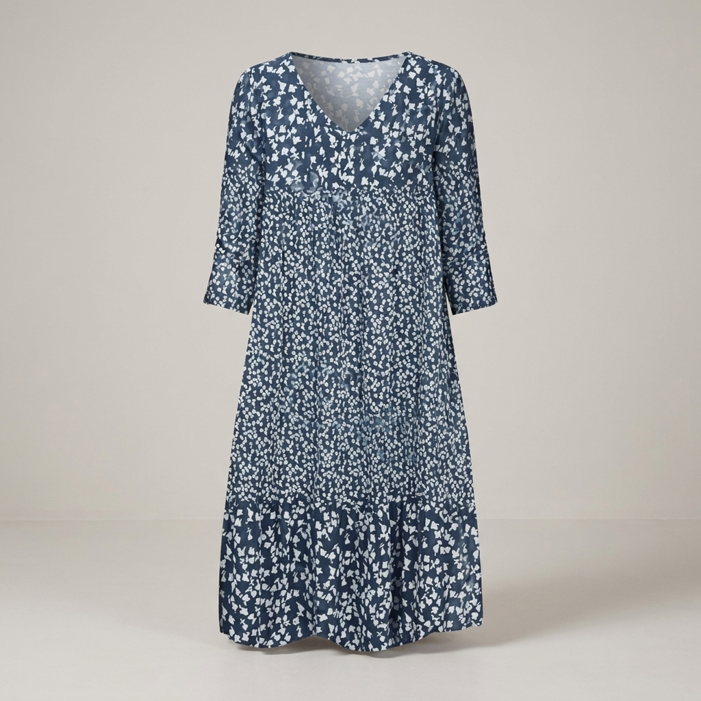Adelina | Damen Blumenmuster Dreiviertelarm Freizeitkleid