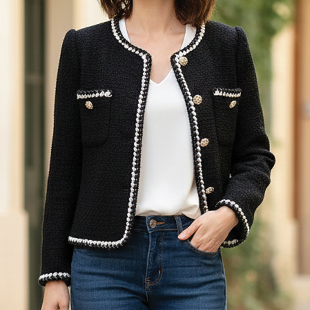 Sindhild | Damen mit Zierborte und Knöpfen Tweedjacke