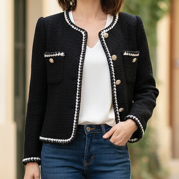 Sindhild | Damen mit Zierborte und Knöpfen Tweedjacke