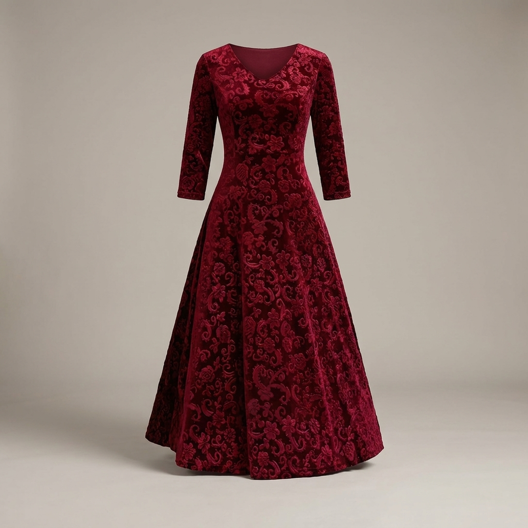 Doris | Damen A-Linien-Musterkleid mit V-Ausschnitt