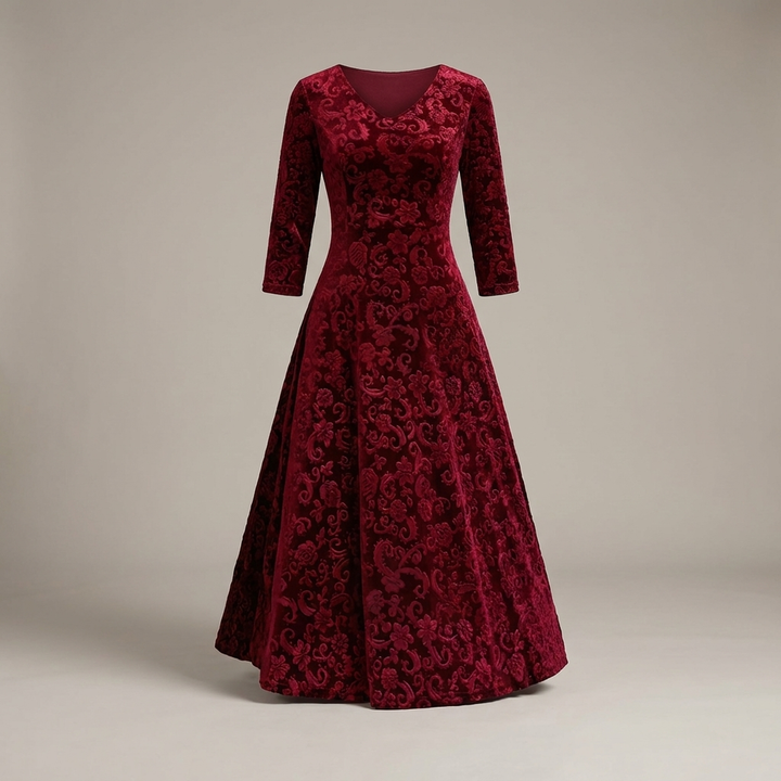 Doris | Damen A-Linien-Musterkleid mit V-Ausschnitt