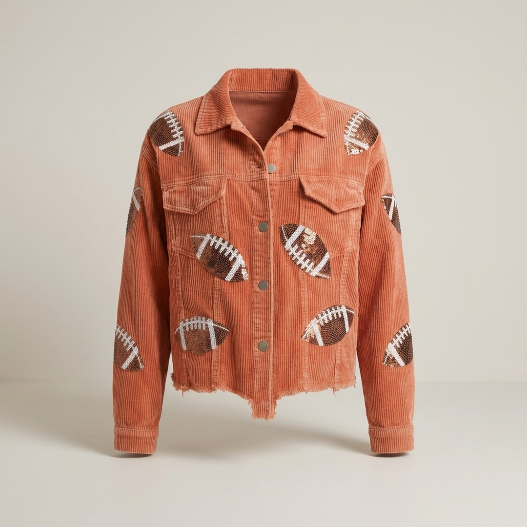 Odrun | Damen Football-Motiv Kurzjacke mit Knopfleiste Jacke