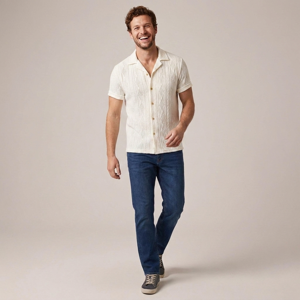 Felix | Herren Kurzarm Strickhemd mit Strukturmuster