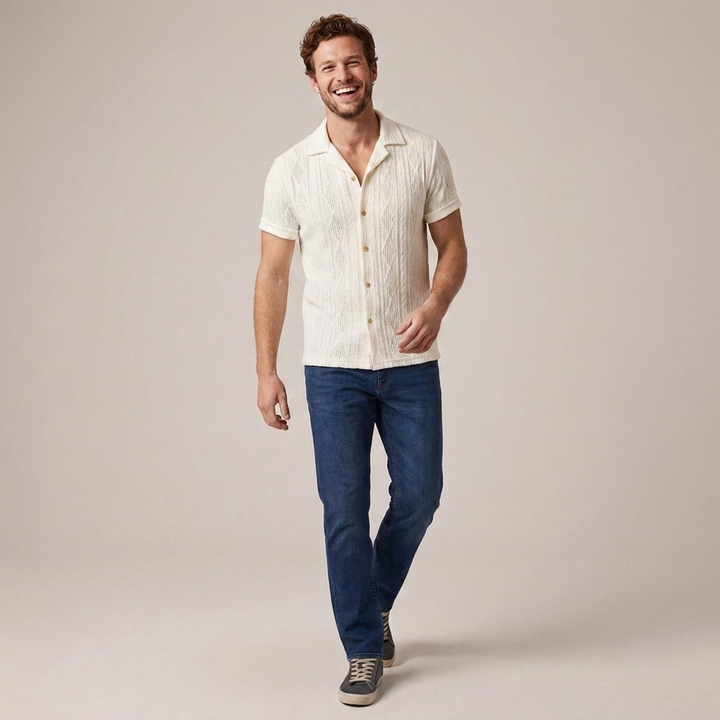 Felix | Herren Kurzarm Strickhemd mit Strukturmuster