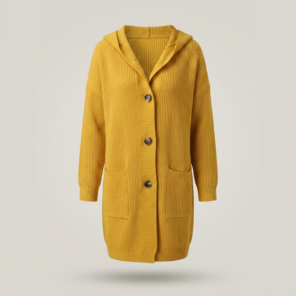 Edeltraud | Damen Longline Kapuzen Strickjacke
