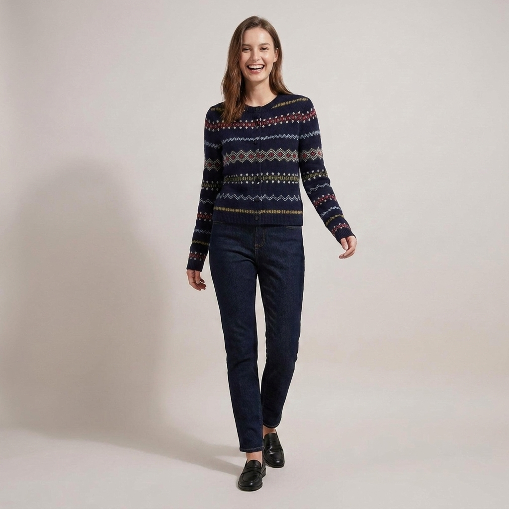 Eike | Damen Gemusterte Strickjacke mit Knopfleiste