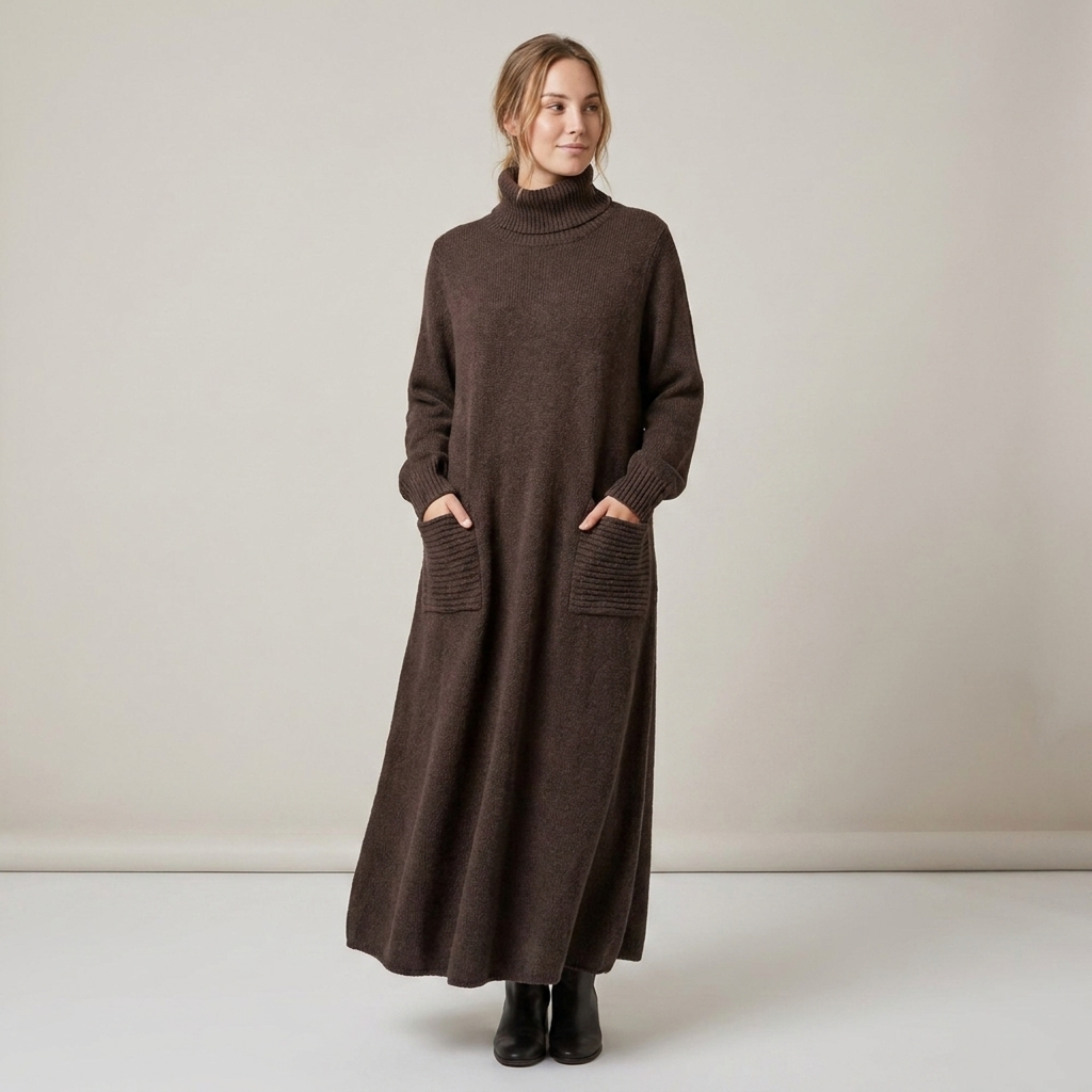 Almut | Damen Oversize Rollkragen Strickkleid