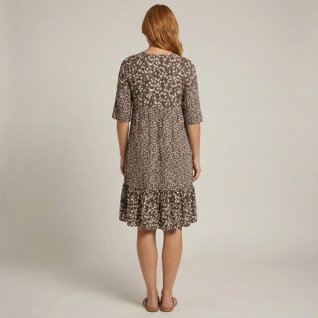 Adelina | Damen Blumenmuster Dreiviertelarm Freizeitkleid