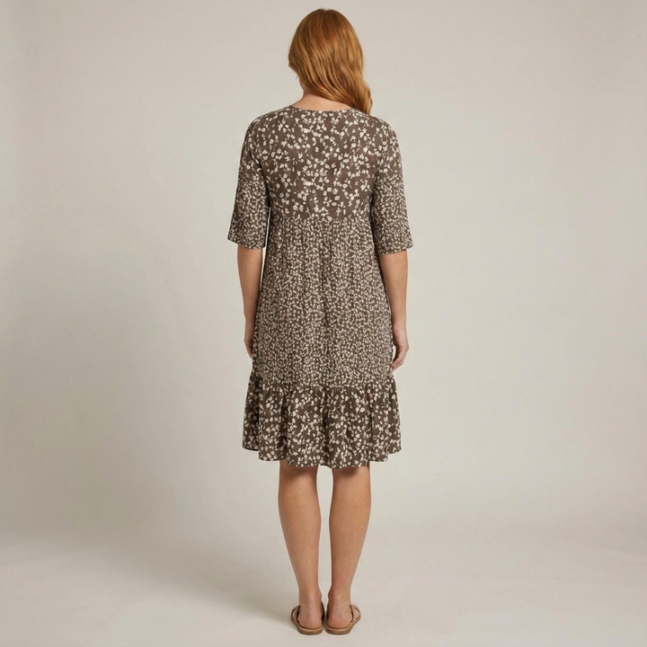 Adelina | Damen Blumenmuster Dreiviertelarm Freizeitkleid