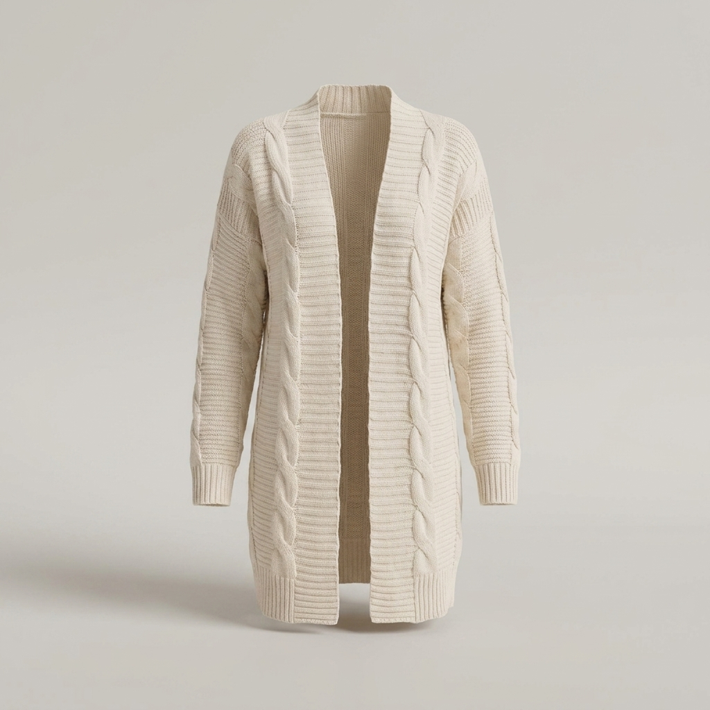 Delia | Damen Strukturmuster Long Strickjacke