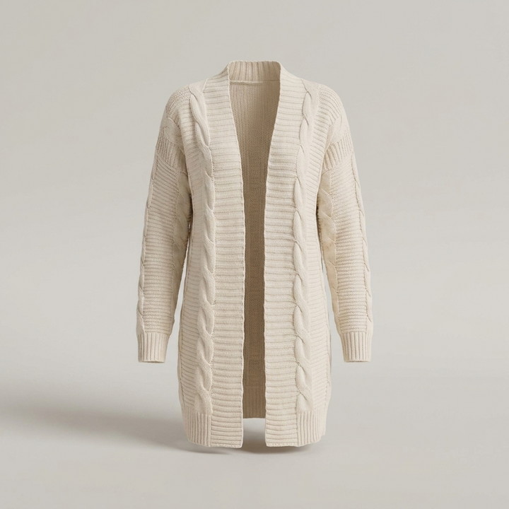 Delia | Damen Strukturmuster Long Strickjacke
