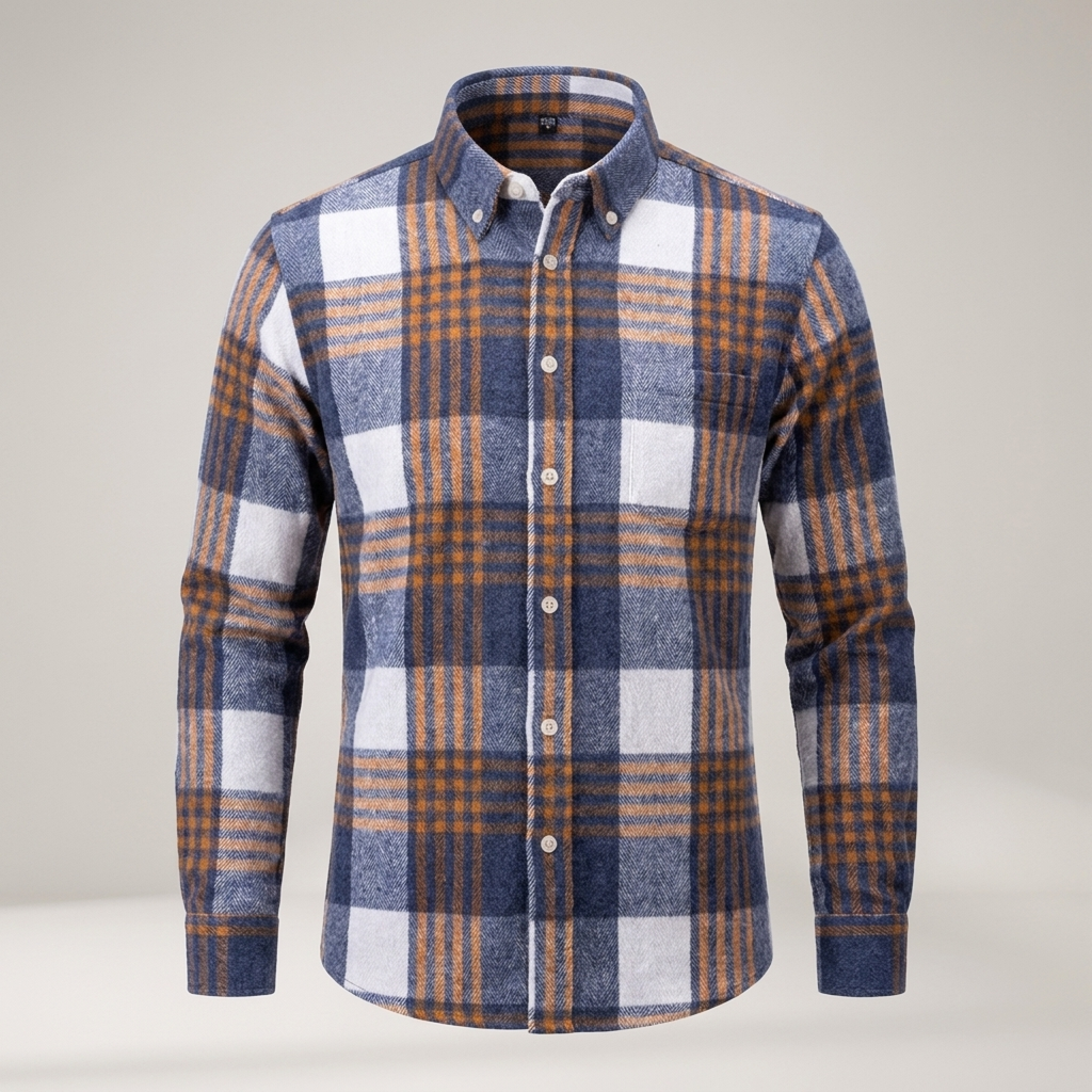 Greg | Herren Kariertes Langarm Freizeithemd mit Button-Down-Kragen