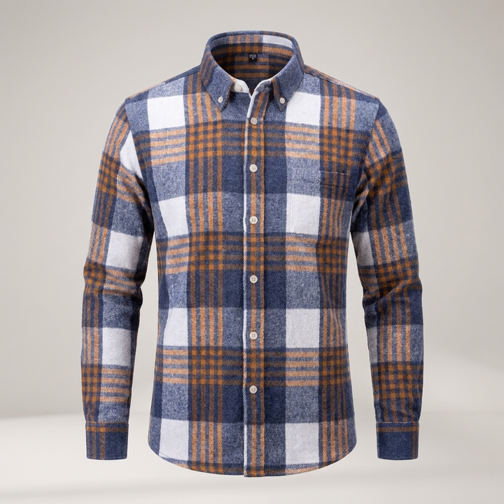 Greg | Herren Kariertes Langarm Freizeithemd mit Button-Down-Kragen