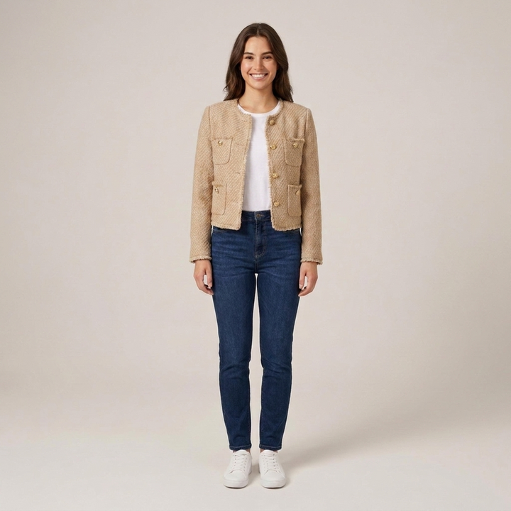 Ermgard | Damen mit Knopfleiste und Brusttaschen Tweedjacke