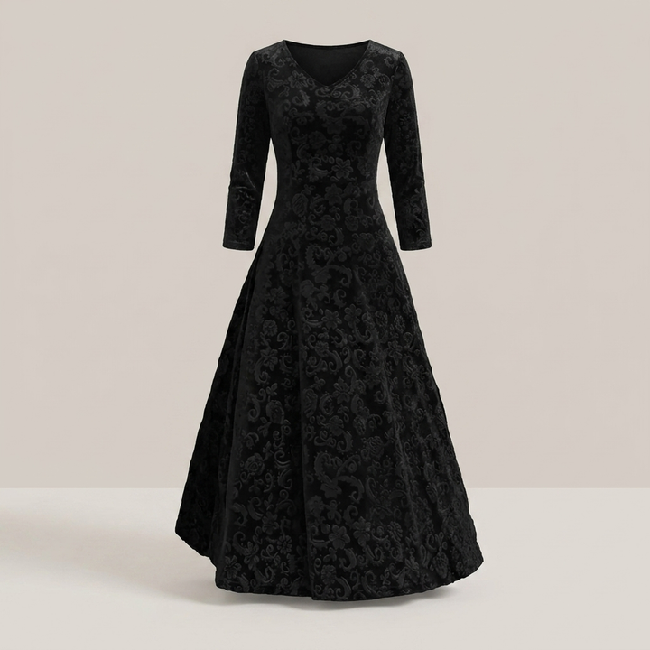 Doris | Damen A-Linien-Musterkleid mit V-Ausschnitt